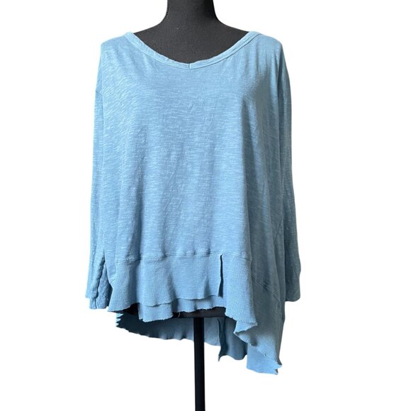 Workshop Republic V-Neck Asymmetrical Hem Top (Cotton) XL blue 3/4 sleeve - Picture 1 of 7